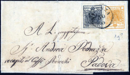 Cover 1855, Lettera Da Vicenza Del 30.6 Per Padova Affrancata Con 5 Cent. Giallo E 10 Cent. Nero, Sass. 1,2 - Lombardo-Vénétie