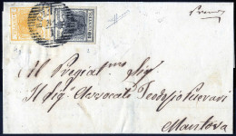Cover 1851, Lettera Da Bozzolo Il 31.1 Per Mantova Affrancata Con 5 C Giallo Arancio E 10 C. Nero, Firmata Sorani, Sass. - Lombardy-Venetia