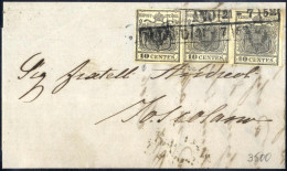 Cover 1852, Lettera Da Milano Il 21.7 Per Toscolano Affrancata Con 10 C. Nero E Coppia Del 10 C. Grigio Nero, Carta A Ma - Lombardy-Venetia