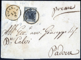 Cover 1852, Lettera Da Vicenza Il 15.8 Per Padova Affrancata Con 5 C Giallo Ocra E 10 C. Nero Intenso, Firmata AD, Cert. - Lombardy-Venetia