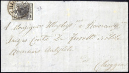 Cover 1855, Lettera Da Chioggia Del 4.7 Per Città Affrancata Con 10 Cent. Nero Intenso Carta A Mano, Sass. 2d / 900,- - Lombardy-Venetia