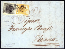 Cover 1857, Lettera Da Cittadella Il 9.7 Per Verona Affrancata Con 5 C Giallo Arancio E 10 C. Grigio Carbone Con Bordo I - Lombardo-Vénétie