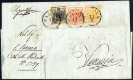 Cover 1850, Lettera Da Padova Il 11.8 Per Venezia Affrancata Tricolore 5+10+15 C. Carta A Mano, Urgentissimo, L'indirizz - Lombardo-Venetien