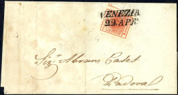 Cover 1850, Venezia Stempel Auf 3 Kr. Marke Auf Brief Vom 22.4. Nach Padua "Venezia", SI (Sass. 6 P) Del 22.4. Per Padov - Lombardo-Venetien