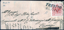 Cover 1850/58, Tre Lettere Scritte Su Carta Colorata, Una Da Treviso Il 20.6.1850 Ventesimo Giorno D'uso Per Rovigo Affr - Lombardy-Venetia