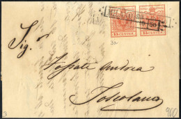 Cover 1850, Lettera Da Milano Il 29.10 Per Toscolano Affrancata Con Coppia 15 C. Rosso, Carta A Mano, I Tipo, I Tiratura - Lombardo-Vénétie