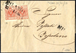 Cover 1850, Lettera Da Milano Il 25.6 (primo Mese D'uso) Per Toscolano, Affrancata Con Due 15 C Rosso Carminio, Sass. 3b - Lombardo-Vénétie