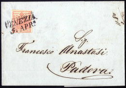 Cover 1853, Lettera Da Venezia Il 5.4 Per Padova Affrancata Con 15 C Rosso Vermiglio II Tipo Con Spazio Tipografico, Sas - Lombardy-Venetia