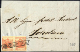 Cover 1851, Lettera Da Milano Il 23.10. Per Toscolano Affrancata Con Due 15 C. Rosso Vermiglio, Carta A Mano, II Tipo, S - Lombardo-Venetien