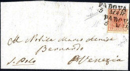 Cover 1851, Lettera Da Padova Il 5.3.1851 Per Venezia Affrancata Con 15 C. Rosso Vermiglio, II Tipo Carta A Mano, Difett - Lombardy-Venetia