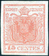 */(*) 1850, Stemma, 15 Cent. Rosa Carminio II Tipo Carta A Mano, Nuovo Con Gomma Originale, Cert. Sottoriva, Sass. 5a /  - Lombardo-Vénétie