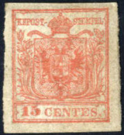 * 1850, 15 C. Rosso III Tipo Carta A Mano, Nuovo Con Gomma Originale, Cert. Avi, Sass. 6 - Lombardo-Vénétie