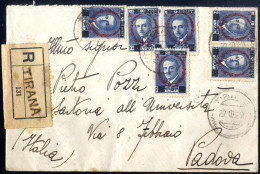 Cover 1921, Eingeschriebener Brief Aus Tirana Am 22.10 Nach Padova (Italien) Frankiert Mit Sechs 5 Q Auf 25 Q Blau, Mi.  - Albanien