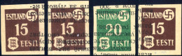 (*) 1941, Druckprobe Vier Werte, Drei 15 (K) Braun Und 20 (K) Grün Auf Gedrucktem Zeitungspapier, Ungezähnt Ohne Gummi,  - Bezetting 1938-45