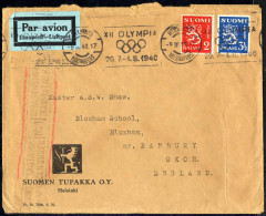 Cover 1940, Flugpostbrief Von Helsinki Am 9.3. Nach Bloxham (England) Frankiert Mit Löwenzeichnung 2 + 3½ M., Mi. 197,19 - Andere & Zonder Classificatie