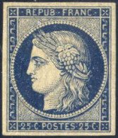 * 1849, 25 C. Bleu Foncé, Larges Marges Réguliers Tout Autour, Neuf Avec Gomme Originale Légèrment Craquelé, Sign. Roume - Other & Unclassified