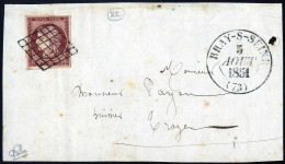 Cover 1851, Devant De Lettre De Bray Sur Seine à Troyes, Affranchie Avec Ceres 1 Fr. Carmin Foncé, Bien Margée Tout Auto - Other & Unclassified