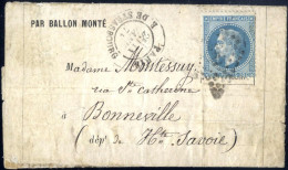 Cover 1871, Ballon Montés, "Le Générale Faidherbe": Lettre Du Paris A Bonneville (Hte. Savoie), Affranchie Avec 20 C. Na - Other & Unclassified