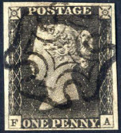 O 1840, 1 D Penny Black, Lettered FA, Three Large Margins And The Lower Margin Clear, Light Cancelled With A Quite Compl - Otros & Sin Clasificación