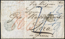 Cover 1854, Entire Letter Dated 14.9.1854 From Huddersfield Via Belgium And Triest To Sira (Greene), Taxe Markings In Tr - Otros & Sin Clasificación