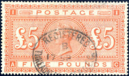 O 1882, 5 £ Orange White Paper, Lightly Used And Well-centred, Very Fine To Superb, Cert. Roumet (SG. 137, £ 4.750+). - Autres & Non Classés
