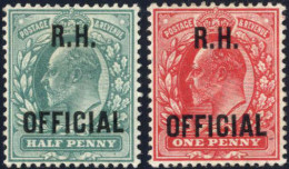 * 1902, ½ D. Green And 1 D. Red With Overprint "R.H. OFFICIAL", Mint With Large Part Original Gum, Very Fine, Cert. E. D - Other & Unclassified