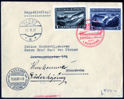 Cover 1931, Brief Mit Beiden Zeppelinmarken Von Vaduz Am 10.6. über Lausanne Nach Stockholm (Schweden) Weitergeleitet Na - Other & Unclassified