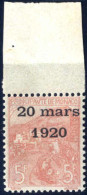 ** 1920. Mariage De La Princesse Charlotte, 5 F. + 5 F. Rose Sur Verdatre Avec Surcharge "20 Mars 1920", Bord De Feuille - Sonstige & Ohne Zuordnung