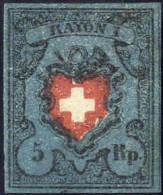 ** 1850, 5 Rp Schwarz/rot, Unterdruck Blau Sogenanntes Dunkelblau, Postfrisch, Attest Alberto Diena, Mi. 7 II / 1800,- F - Andere & Zonder Classificatie