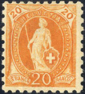 * 1882, Stehende Helvetia, 20 (C) Orange, Kontrollzeichen 1, Gez. 9¾ X 9¼, Ungebraucht, Attest Guinand, Mi. 58 XB / 1000 - Otros & Sin Clasificación