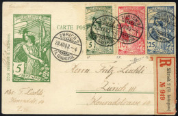 Cover 1900, Rekommandierte UPU-Ganzsache Mit Werteindruck 5 (rp.) Grün Mit Zusatzfrankatur 5 Rp. Grün + 10 Rp.anilinrosa - Autres & Non Classés