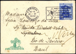 Cover 1939, Pro Juventute 1938, Brief Von Zürich Am 21.1. Nach Rio De Janeiro (Brasilien) Frankiert Mit Pro Juventute 30 - Other & Unclassified