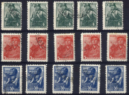 O 1940, Definitives 5k, 15k & 30k, 5 Examples Each, All In Line Perf. 12 1/2, Used, Mi. Nos. 676IC / 679IC / 682IC,  - Andere & Zonder Classificatie