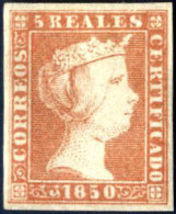 * 1850, 5 Reales Rot, Ringsum Breit Gerandetes Exemplar Mit Voller Originalgummierung, Leichte Falzspur, Farbfrisch Und  - Other & Unclassified