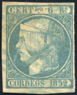 O 1852, 6 Reales Grünblau, Ringsum Gut Bis Breit Gerandet Und Leicht Gestempelt, Fehlerlose Erhaltung (Mi. 16, € 500). - Sonstige & Ohne Zuordnung