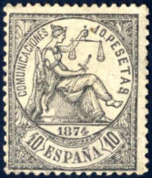 * 1874, 10 Pta. Schwarz, Ungebrauchtes Exemplar Mit Vollständiger Originalgummierung Und Leichter Falzspur, Einwandfrei  - Otros & Sin Clasificación