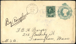 Cover 1919, Erstflug Von Toronto Nach New Jork, Brief Vom 25.8. Nach Fromingham, Ganzsache 2 C. Mit 1 C. Zusatzfrankatur - Otros & Sin Clasificación