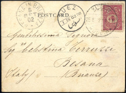 Cover 1902, Postkarte Vom 25.8.1902 Von Rodenda über Suez Nach Besana In Brianza (Italien), Frankiert Mit Türkei 20 Pa.  - Sonstige & Ohne Zuordnung