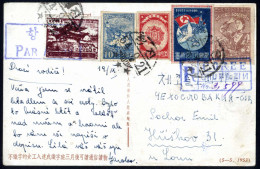 Cover 1954, Eingeschriebene Flugpost Propagandaansichtskarte Von Chung-Zin Nach Huskov (Tschechoslowakei), Frankiert übe - Korea (Noord)