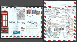 2023 UK To USA, "Last Use Non Barcode" Queen Elizabeth 8p,50p,97p,1.00 £,Map,Telephone Booth,Airmail, Pouch Cover (**) - Unclassified