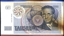 1000 Schilling Schrödinger 1.3.1982, Ersatzbanknote Ohne Signatur Und Kennnummer, Die Auflage Wurde Verbrannt, Fast Kass - Austria