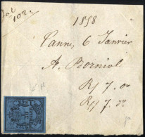 Piece/cover 1851/60, Drei Briefe, Eine Vorderseite Und Ein Großes Briefstück, Ein Brief Frankiert Mit Bayern 3 Pf. Blau  - Other & Unclassified