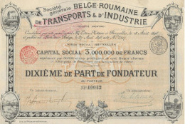 SOCIETE GENERALE BELGE -ROUMAINE DE TRANSPORTS ET D'INDUSTRIE  ANNEE 1898 - Trasporti