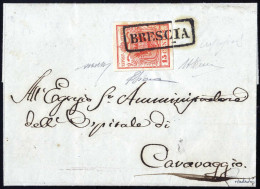 Cover Brescia, (R S.d. Punti R1) Lettera Del 31.7.1850 Per Caravaggio Affrancata Con 15 Cent. Rosso I Tipo Prima Tiratur - Lombardy-Venetia