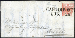 Cover Capo Di Ponte, SD Datario Invertito Punti 10, Lettera Del 29.7.1850 Per Brescia Affrancata Con 15 Cent. Rosso I Ti - Lombardo-Venetien