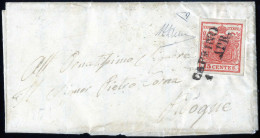 Cover Caprino, (SD Punti 10) Lettera Del 1.4.1851 Per Pisogne Affrancata Con 15 Cent. Rosso I Tipo Carta A Mano, Firmata - Lombardo-Vénétie