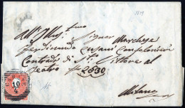 Cover Carate, (LO Punti 10), Lettera Del 10.4.1859 Per Milano Affrancata Con 5 S. Rosso I Tipo, Cert. Alberto Diena, Sas - Lombardo-Venetien