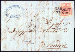 Cover Carate, (SD Punti 13), Lettera Del 22.1.1851 Per Sondrio Affrancata Con 15 Cent. Rosso Vermiglio I Tipo Carta A Ma - Lombardije-Venetië