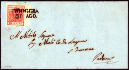 Cover Chioggia, (SD Punti 7), Lettera Del 30.8.1855 Per Padova Affrancata Con 15 Cent. Rosso Carminio III Tipo, Bordo Di - Lombardije-Venetië