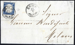 Cover Como, (CO Punti 3) Lettera Del 17.7.1860 Per Milano Affrancata Con 20 C. Azzurro IV Di Sardegna, Firmata ED, Sass. - Lombardy-Venetia